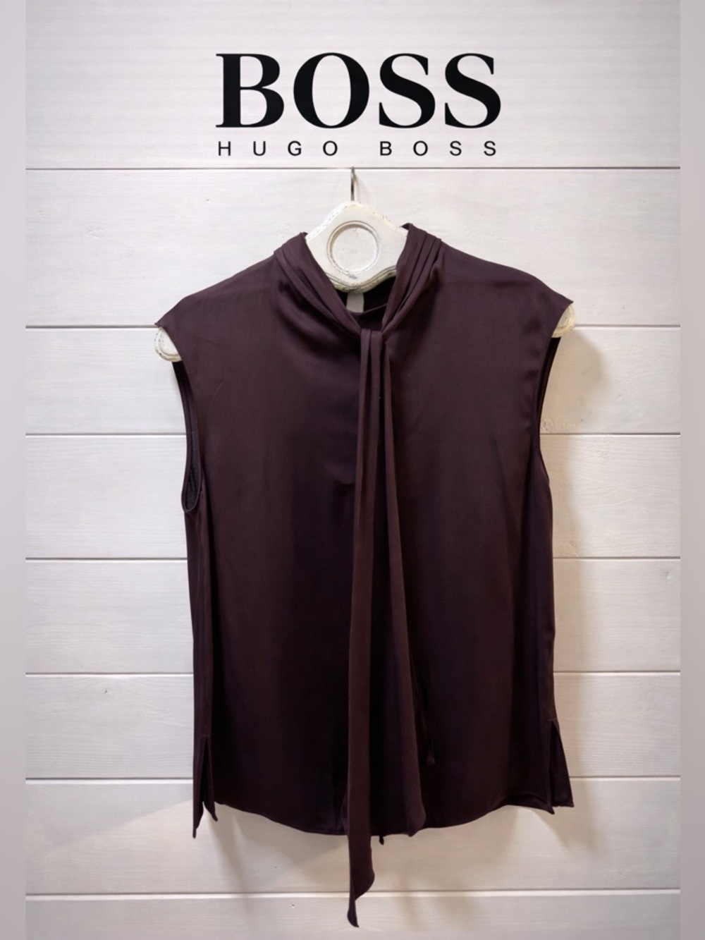 HUGO BOSS Burgundy Silk Sleeveless Blouse Size US 2